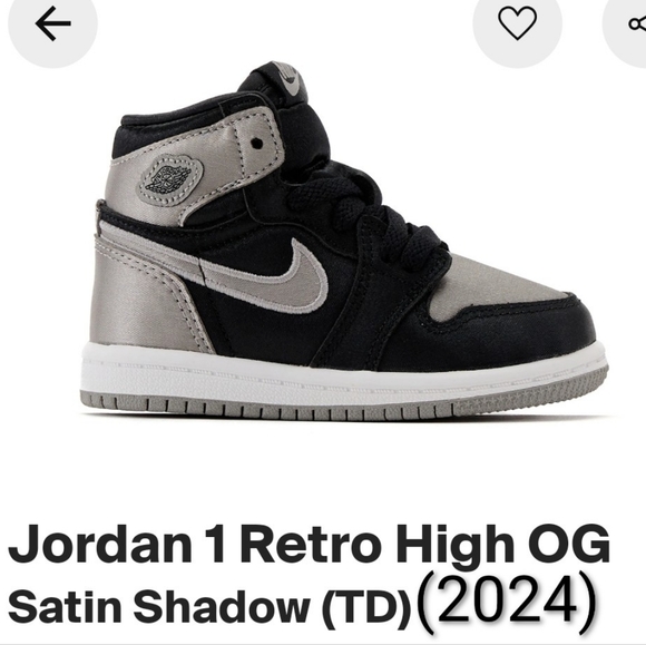 Jordan Other - Jordan 1 Retro High OG (TD) Satin Shadow Size 7c New With Box